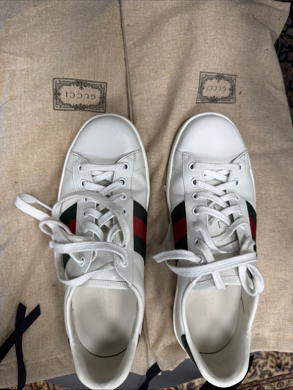 Gucci White Leather Sneakers with Green & Red Web Stripe - Picture 3 of 5